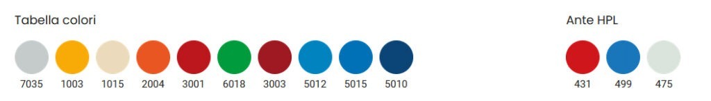 Tabella colori armadi porta oggetti